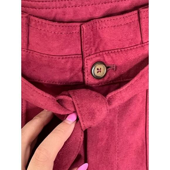 Free People Nightfall Vegan Suede Paperbag Pants Queen Pomegrana Women's Size 8 - Picture 6 of 10